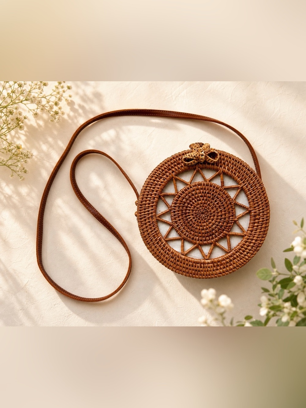 Round Woven Rattan Crossbody Bag – Boho Summer Essential